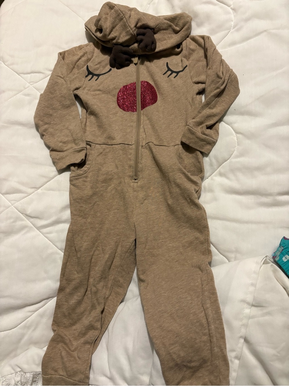 H&M Brown Reindeer One-Piece with Red Nose